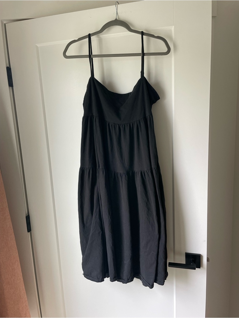 J. Crew Black Tiered Midi Slip Dress